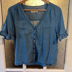 Blue Madewell V-neck Button-Up Blouse